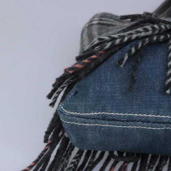 BURBERRY Nova Check Scarf Style Blue Label Hand Bag Wool Gray Silver Auth 96942 - Picture 10 of 16